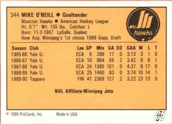 1990-91 ProCards AHL/IHL #344 Mike O'Neill Back