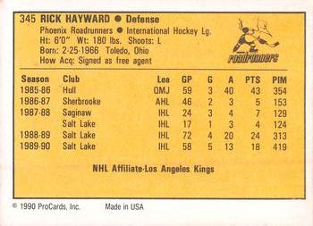 1990-91 ProCards AHL/IHL #345 Rick Hayward Back