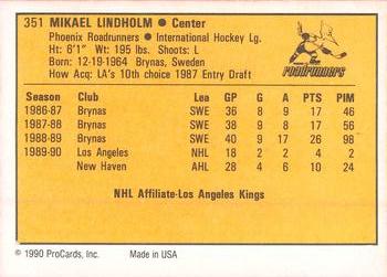 1990-91 ProCards AHL/IHL #351 Mikael Lindholm Back