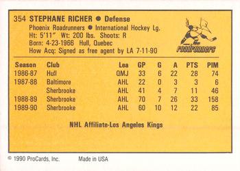 1990-91 ProCards AHL/IHL #354 Stephane Richer Back