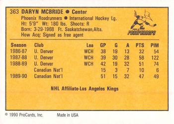 1990-91 ProCards AHL/IHL #363 Daryn McBride Back