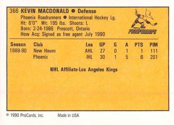 1990-91 ProCards AHL/IHL #366 Kevin MacDonald Back