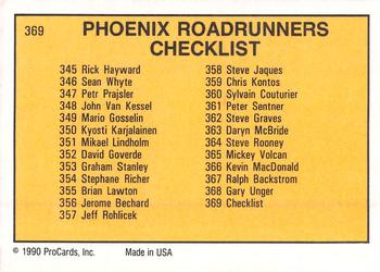 1990-91 ProCards AHL/IHL #369 Phoenix Roadrunners Back