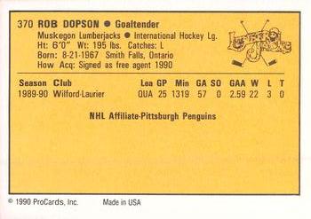 1990-91 ProCards AHL/IHL #370 Rob Dopson Back