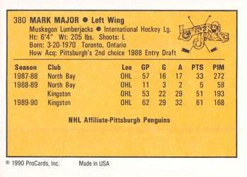 1990-91 ProCards AHL/IHL #380 Mark Major Back