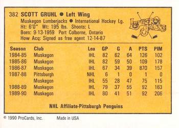1990-91 ProCards AHL/IHL #382 Scott Gruhl Back