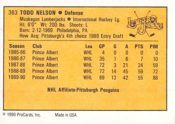 1990-91 ProCards AHL/IHL #383 Todd Nelson Back