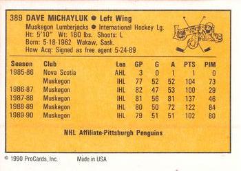 1990-91 ProCards AHL/IHL #389 Dave Michayluk Back