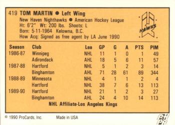 1990-91 ProCards AHL/IHL #419 Tom Martin Back