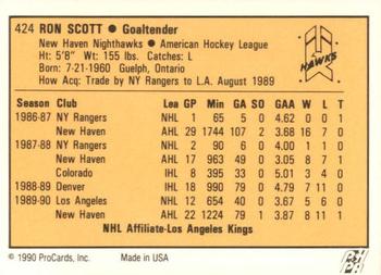 1990-91 ProCards AHL/IHL #424 Ron Scott Back