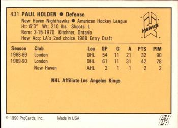 1990-91 ProCards AHL/IHL #431 Paul Holden Back