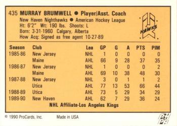 1990-91 ProCards AHL/IHL #435 Murray Brumwell Back