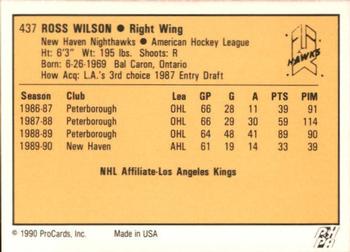 1990-91 ProCards AHL/IHL #437 Ross Wilson Back