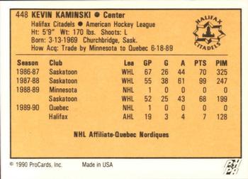 1990-91 ProCards AHL/IHL #448 Kevin Kaminski Back
