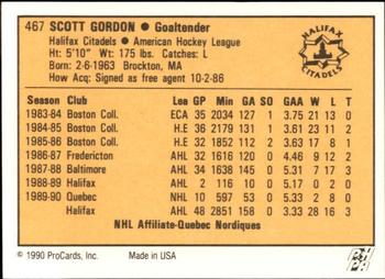 1990-91 ProCards AHL/IHL #467 Scott Gordon Back