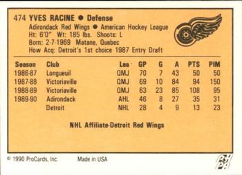 1990-91 ProCards AHL/IHL #474 Yves Racine Back