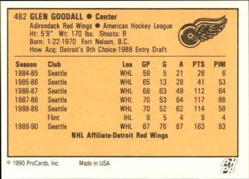 1990-91 ProCards AHL/IHL #482 Glenn Goodall Back