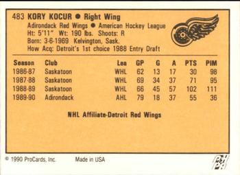 1990-91 ProCards AHL/IHL #483 Kory Kocur Back