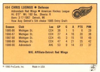 1990-91 ProCards AHL/IHL #484 Chris Luongo Back
