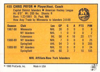 1990-91 ProCards AHL/IHL #499 Chris Pryor Back