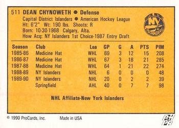 1990-91 ProCards AHL/IHL #511 Dean Chynoweth Back