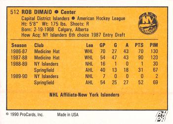 1990-91 ProCards AHL/IHL #512 Rob DiMaio Back