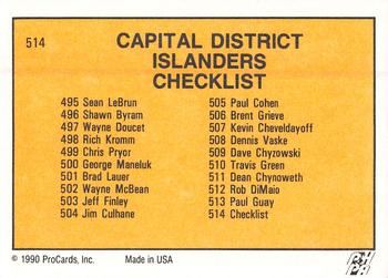 1990-91 ProCards AHL/IHL #514 Capital District Islanders Back