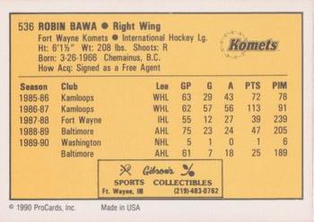 1990-91 ProCards AHL/IHL #536 Robin Bawa Back
