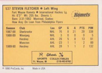 1990-91 ProCards AHL/IHL #537 Steven Fletcher Back