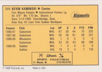 1990-91 ProCards AHL/IHL #544 Kevin Kaminski Back