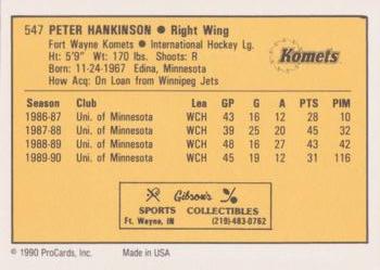 1990-91 ProCards AHL/IHL #547 Peter Hankinson Back