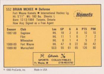 1990-91 ProCards AHL/IHL #552 Brian McKee Back