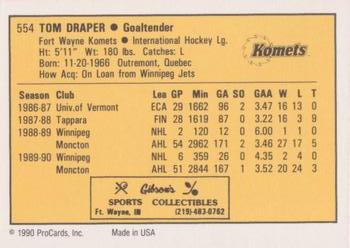 1990-91 ProCards AHL/IHL #554 Tom Draper Back