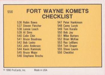 1990-91 ProCards AHL/IHL #556 Fort Wayne Komets Back