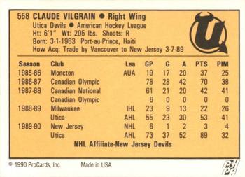 1990-91 ProCards AHL/IHL #558 Claude Vilgrain Back