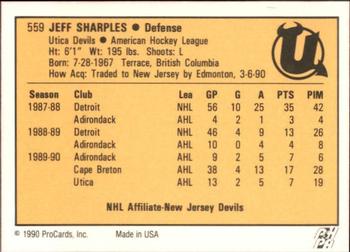 1990-91 ProCards AHL/IHL #559 Jeff Sharples Back