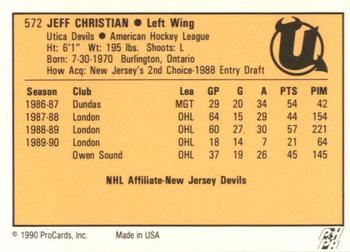 1990-91 ProCards AHL/IHL #572 Jeff Christian Back