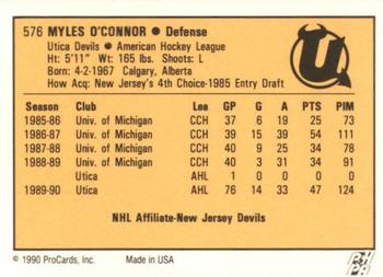 1990-91 ProCards AHL/IHL #576 Myles O'Connor Back