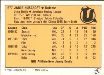 1990-91 ProCards AHL/IHL #577 Jamie Huscroft Back