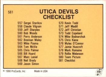 1990-91 ProCards AHL/IHL #581 Utica Devils Back