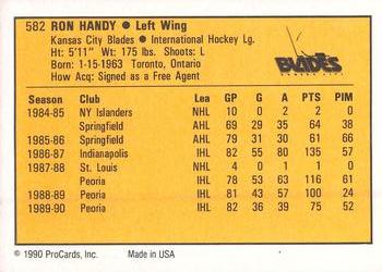 1990-91 ProCards AHL/IHL #582 Ron Handy Back