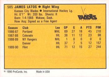 1990-91 ProCards AHL/IHL #585 James Latos Back