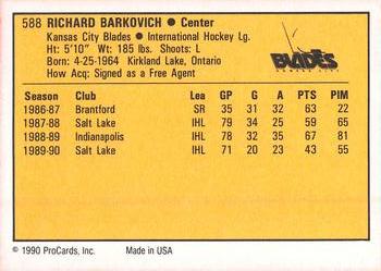 1990-91 ProCards AHL/IHL #588 Rick Barkovich Back