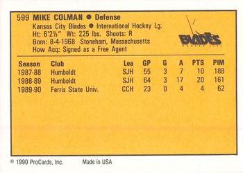 1990-91 ProCards AHL/IHL #599 Mike Colman Back