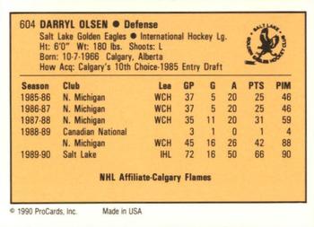 1990-91 ProCards AHL/IHL #604 Darryl Olsen Back