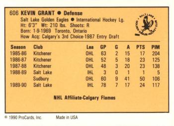 1990-91 ProCards AHL/IHL #606 Kevin Grant Back