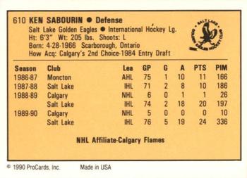 1990-91 ProCards AHL/IHL #610 Ken Sabourin Back
