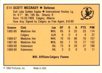 1990-91 ProCards AHL/IHL #614 Scott McCrady Back