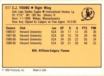 1990-91 ProCards AHL/IHL #617 C.J. Young Back