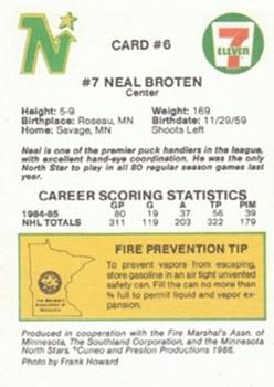 1985-86 7-Eleven Minnesota North Stars #6 Neal Broten Back